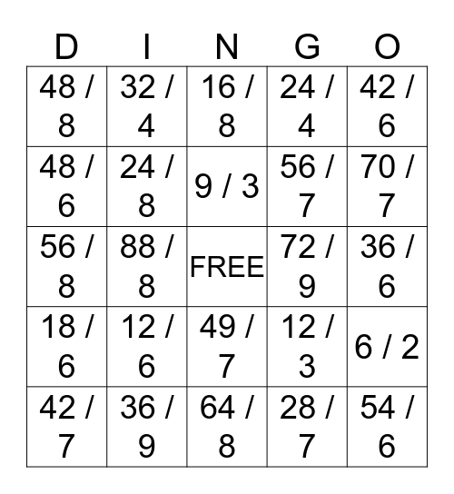 Division Bingo is  Bingo Card
