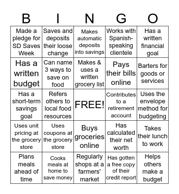 Making Every Dollar Count BINGO Card