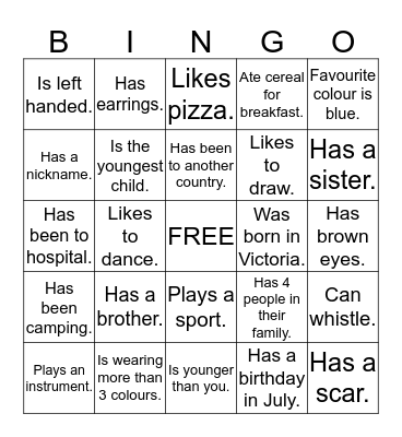 Getting to know everyone Bingo Card