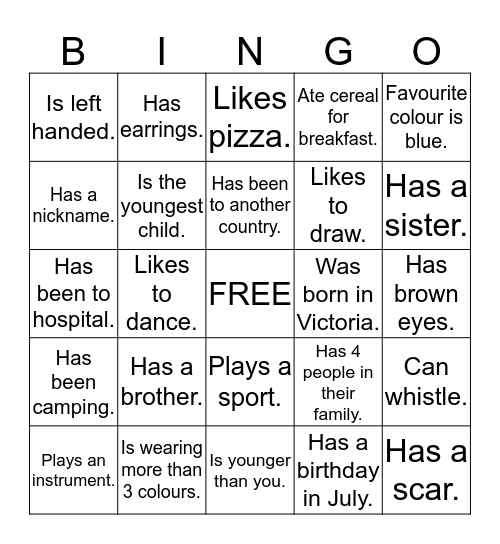 Getting to know everyone Bingo Card