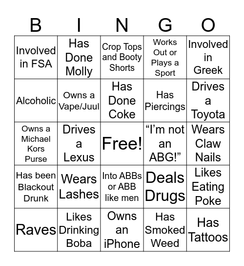 ABG Bingo Card