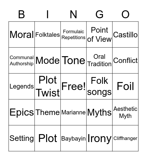 Precolonial Period Bingo Card