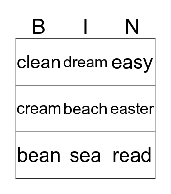"ea" sound BINGO Card