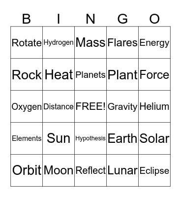 Solar Bingo Card