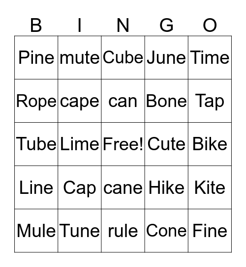 CVCe Bingo Card