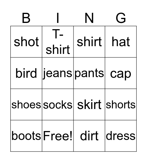 long and short sounds Bingo Card