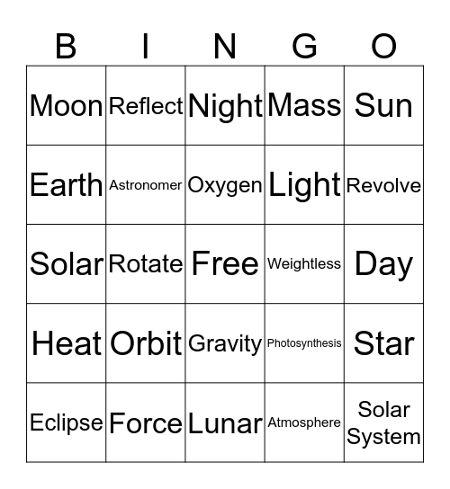 Solar Bingo Card