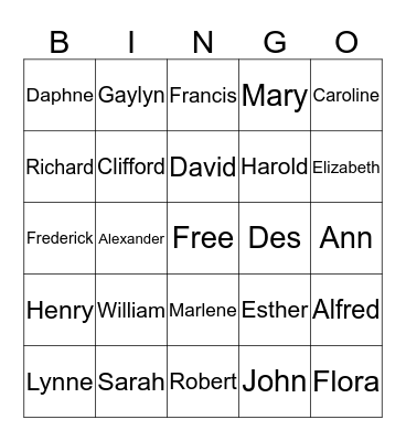 Proffitt Family History Bingo Card