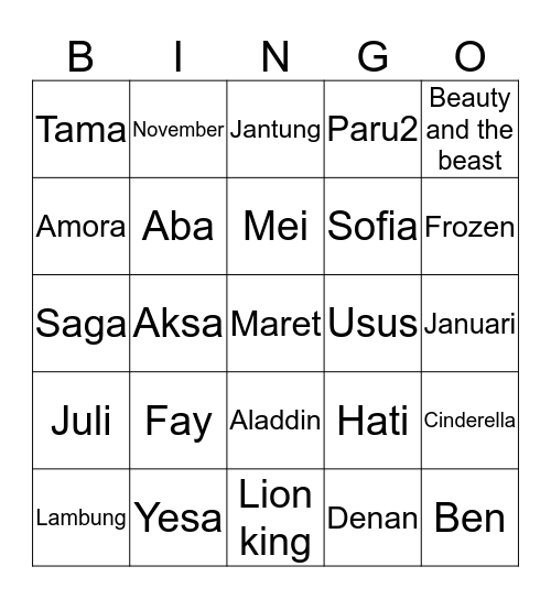 Untitled Bingo Card