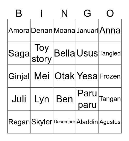 Sonya Bingo Card