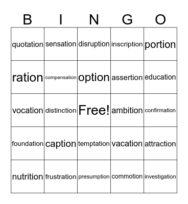 tion bingo Card