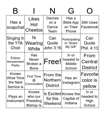 Convocation Bingo Card