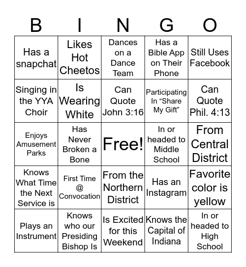 Convocation Bingo Card