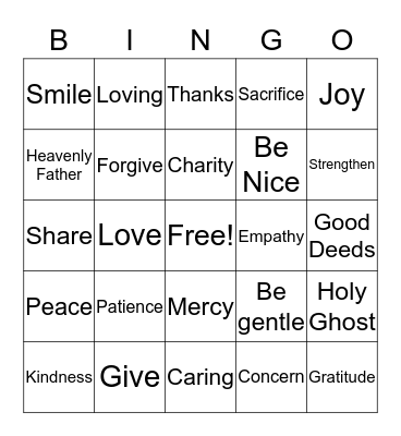 CHARITY—THE PURE LOVE OF CHRIST Bingo Card