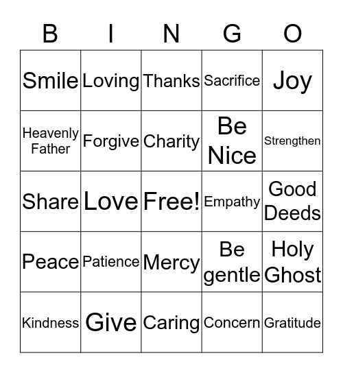 CHARITY—THE PURE LOVE OF CHRIST Bingo Card