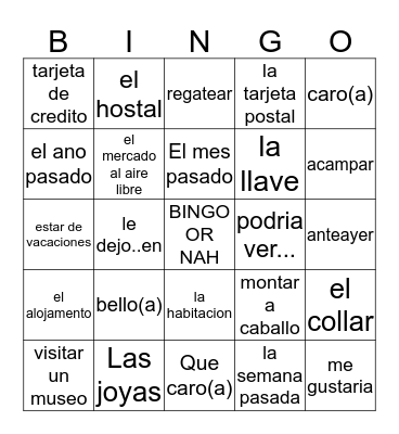 SPANISH BINGO Card