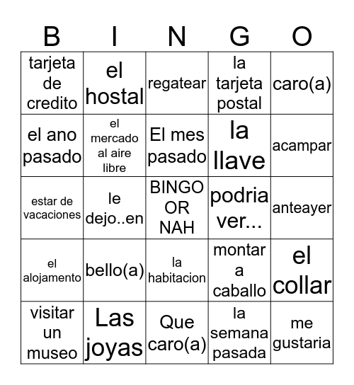 SPANISH BINGO Card