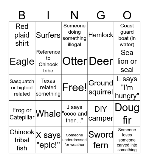 Cape Disappointment and Astoria Bingo 2019 Bingo Card