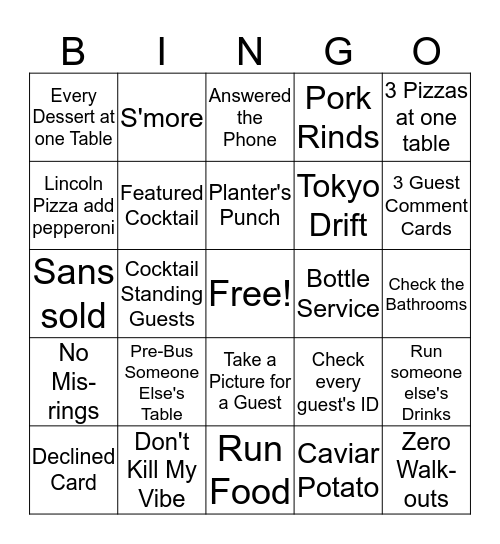 Sunday Bingo at Lincoln Social Bingo Card