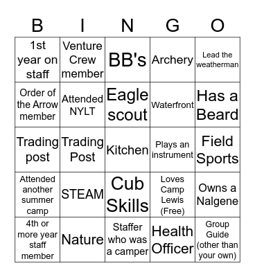 Camp Lewis Bingo Card