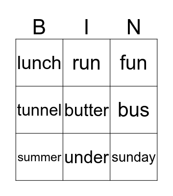 "ʌ" sound BINGO Card