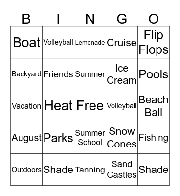 Summer Days Bingo Card