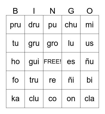 Phonics Bingo Card