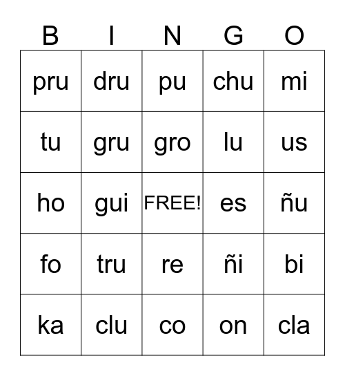 Phonics Bingo Card