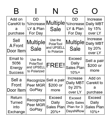 Sunglass Hut Macy's R7v1.1 Bingo Card