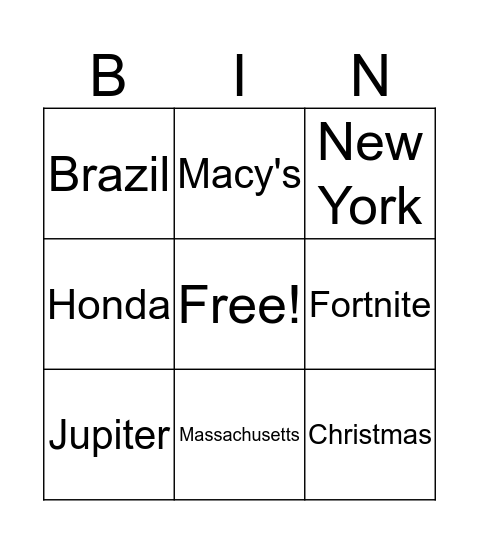 Untitled Bingo Card