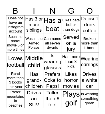 People Bingo  Bingo Card