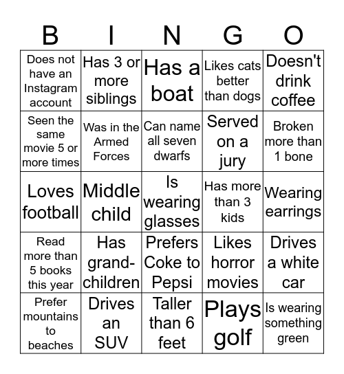 People Bingo  Bingo Card