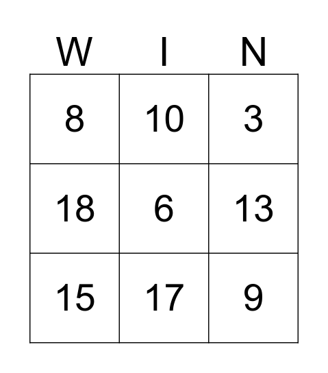 Number Family Bingo Card