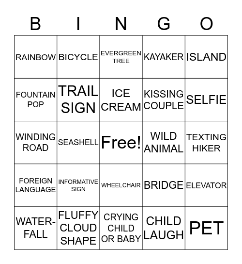 DESTINATIONS Bingo Card
