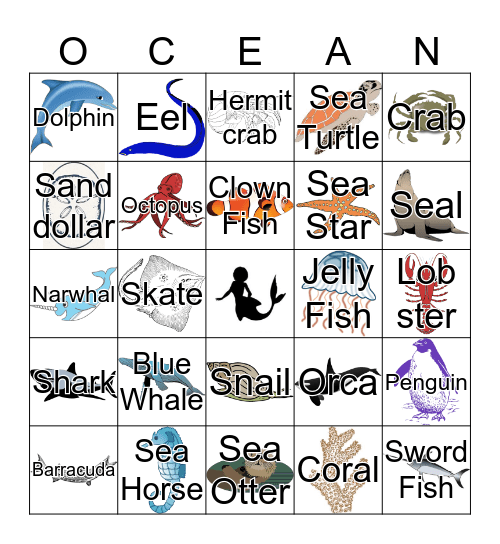 Sea Creatures Bingo Card