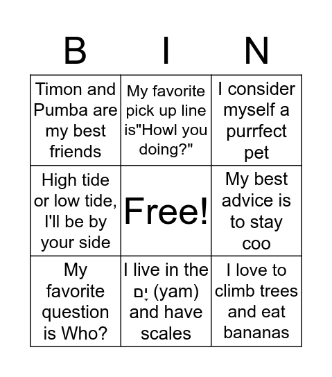 Unit 3 - Animals  Bingo Card