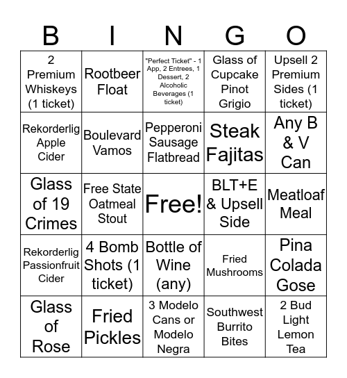 Overtime Bingo Card