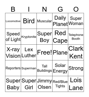 SUPERMAN BINGO Card