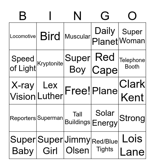 SUPERMAN BINGO Card