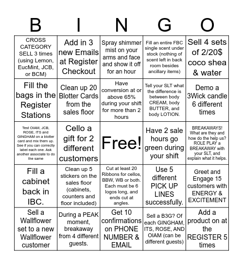 Bath & Body Works Bingo! Bingo Card