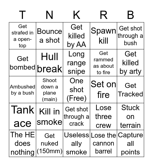 Tank RB bingo Card