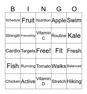 Healthy Living Bingo Card