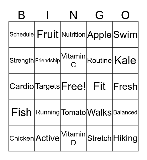 Healthy Living Bingo Card