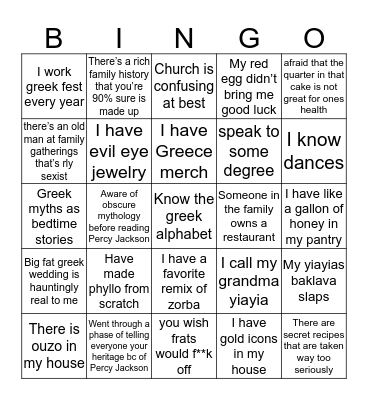 greek bingo  Bingo Card