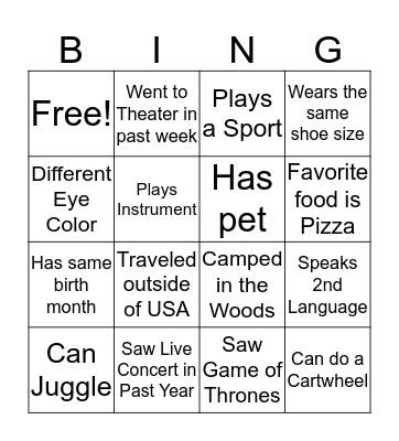 Human Bingo Card