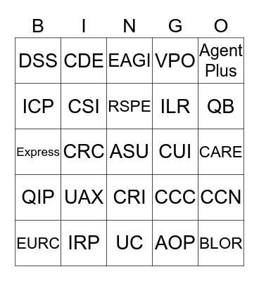STATE FARM BINGO Card