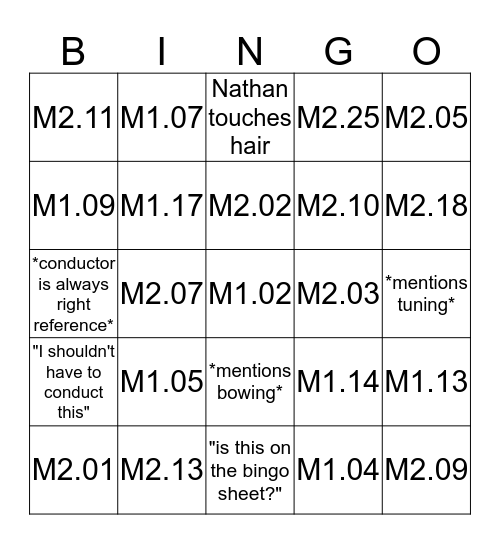 Orchestra Bingo! Bingo Card