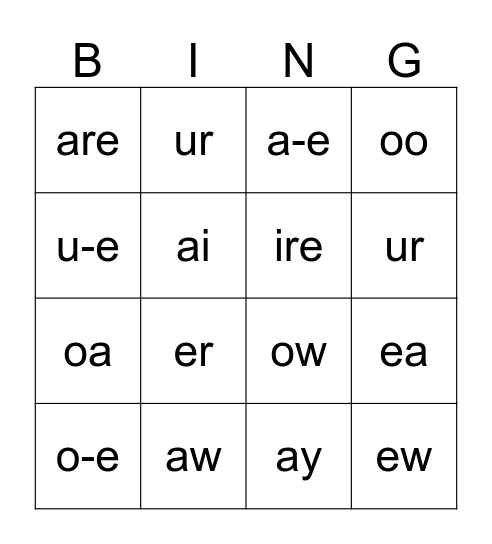 Phonics Bingo Card