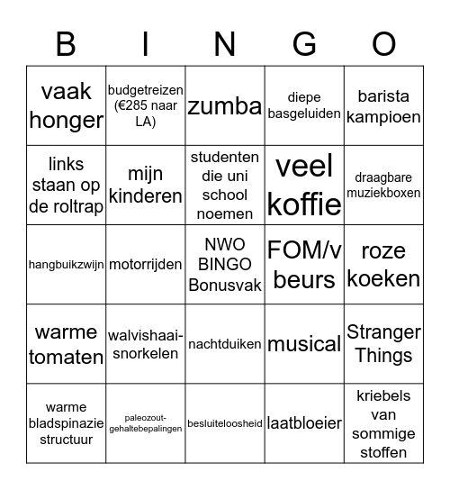 Nieuwe Medewerkers Bingo Card