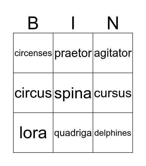 Circus Maximus Bingo Card